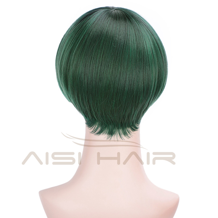 Aisi Hair Short Straight Hair Bob Wigs Synthetic Cosplay Short Wigs Heat Resistant Fiber Green Short Bob Wigs for Women