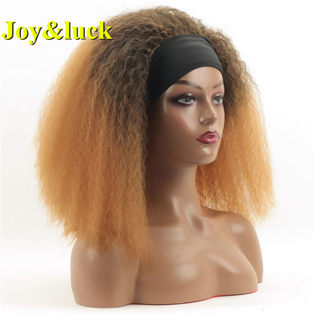 Brown Ombre Golden Blonde Head Band Wigs for Black Women Black Hairband Short Afro Kinky Curly Headband Wig Synthetic Hair Wigs