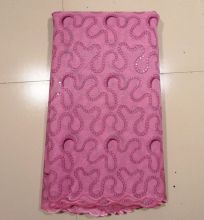 Lialic Pink African Net Lace Fabrics , Embroidered