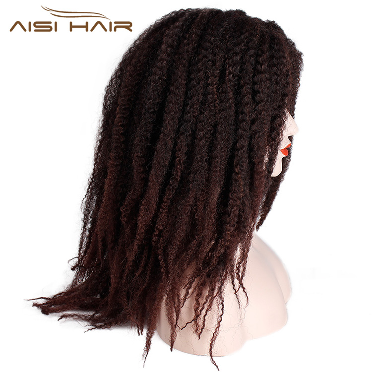 Aisi Hair Synthetic Afro Kinky Curly Hair Braided Long Wigs Dark Brown Marley Braiding Hair Wig for Black Women