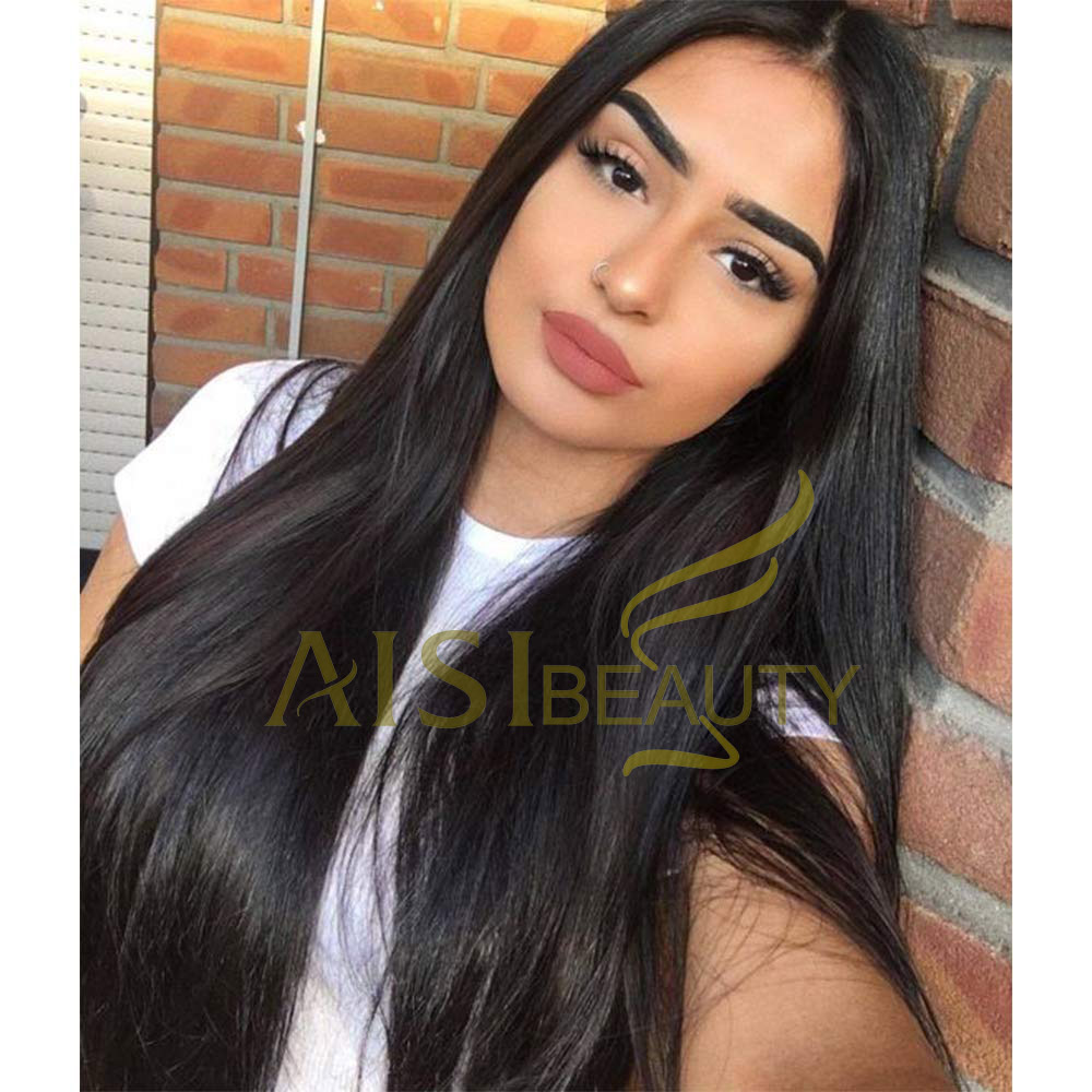 Aisi Beauty Wholesale Vendor Long Silky Straight Middle Part Black Wig Lace Front Synthetic Hair For Black Women Lace Front Wig
