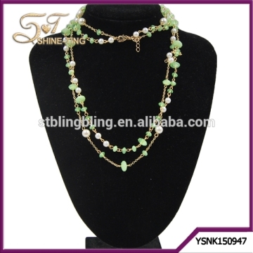 Long crystal beads necklace green crystal necklace