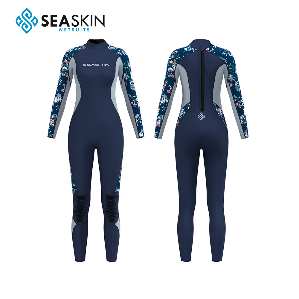 Seaskin Ladies Floral 3/2mm Neoprene Back Zip Full Suit