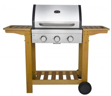 3 Burner Wooden Trolley Garden BBQ Grill