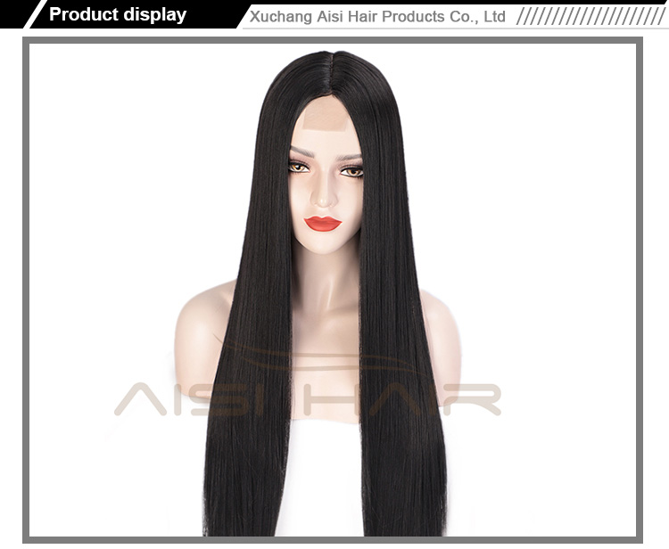Aisi Hair 26 inch Natural Black Wig Long Silky Straight Lace Frontal Wig Middle Part Synthetic Front Lace Hair Wigs For Women