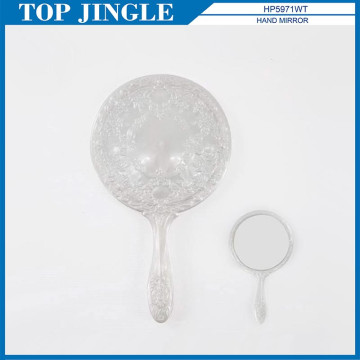 Antique Design White Colored Plastic Makeup Hand Mirror