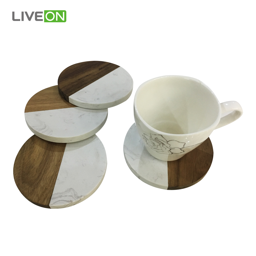 Marble Acacia Wood coaster set