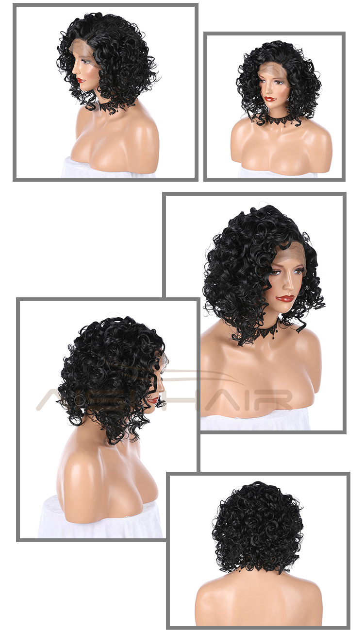 Aisi Hair Short Afro Kinky Curly Wig Cosplay Natural Black Lace Front Wig Side Part Lace Frontal Hair Wigs For Black White Women