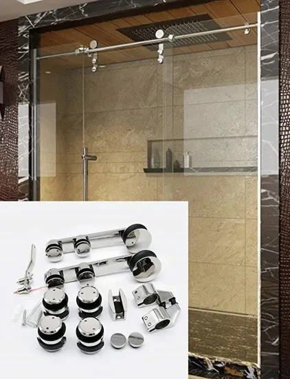 Bathroom Track Kit Mirror Polish Stainless Steel Glass Security Automatic Sliding Door