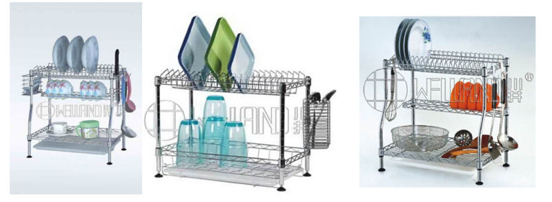 Patented Adjustable 2-Tiers Chrome Kitchen Dish Drainer Rack (CJ-C1231)