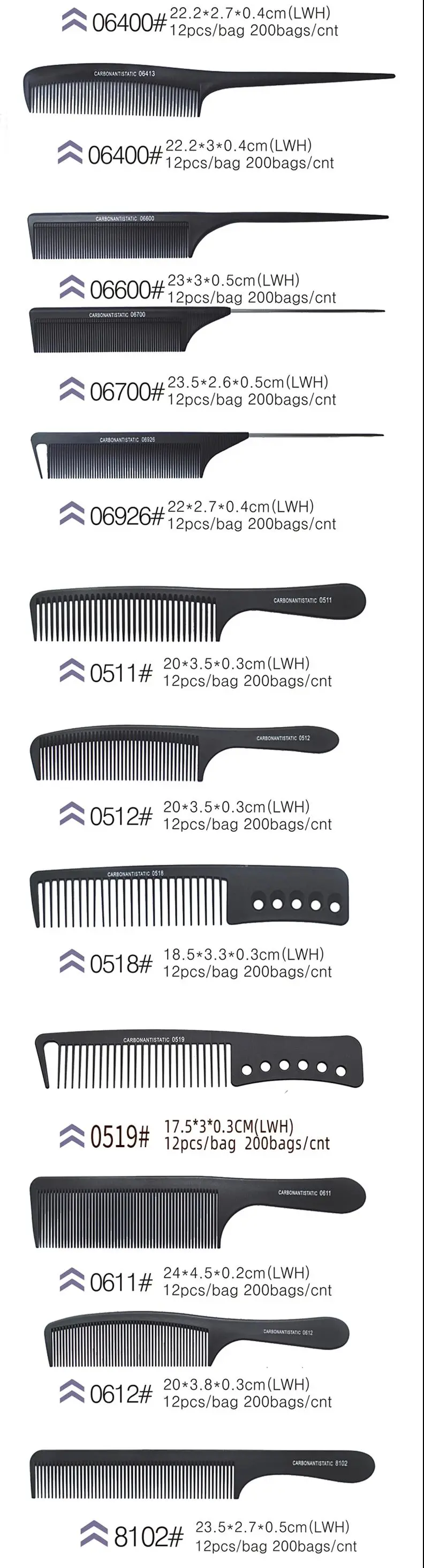 Custom Logo High Quality Black Straight Hair Combs PRO Salon Hairdressing Antistatic Carbon Fiber Comb for Barber Hair Cutting