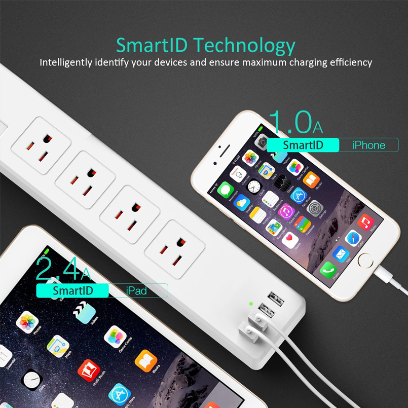 4 Outlet 4 Charging Port Extension Cord Power Strip Wifi Power Strip Smart Power Strip With USB