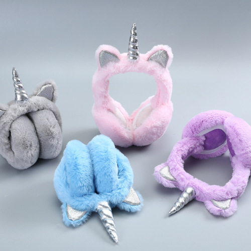 Warm Unicorn Headphones for Girls Winter Fur Ear Muffs For Women Winter Accessories Ear Cover Warmers Women Christmas Headband