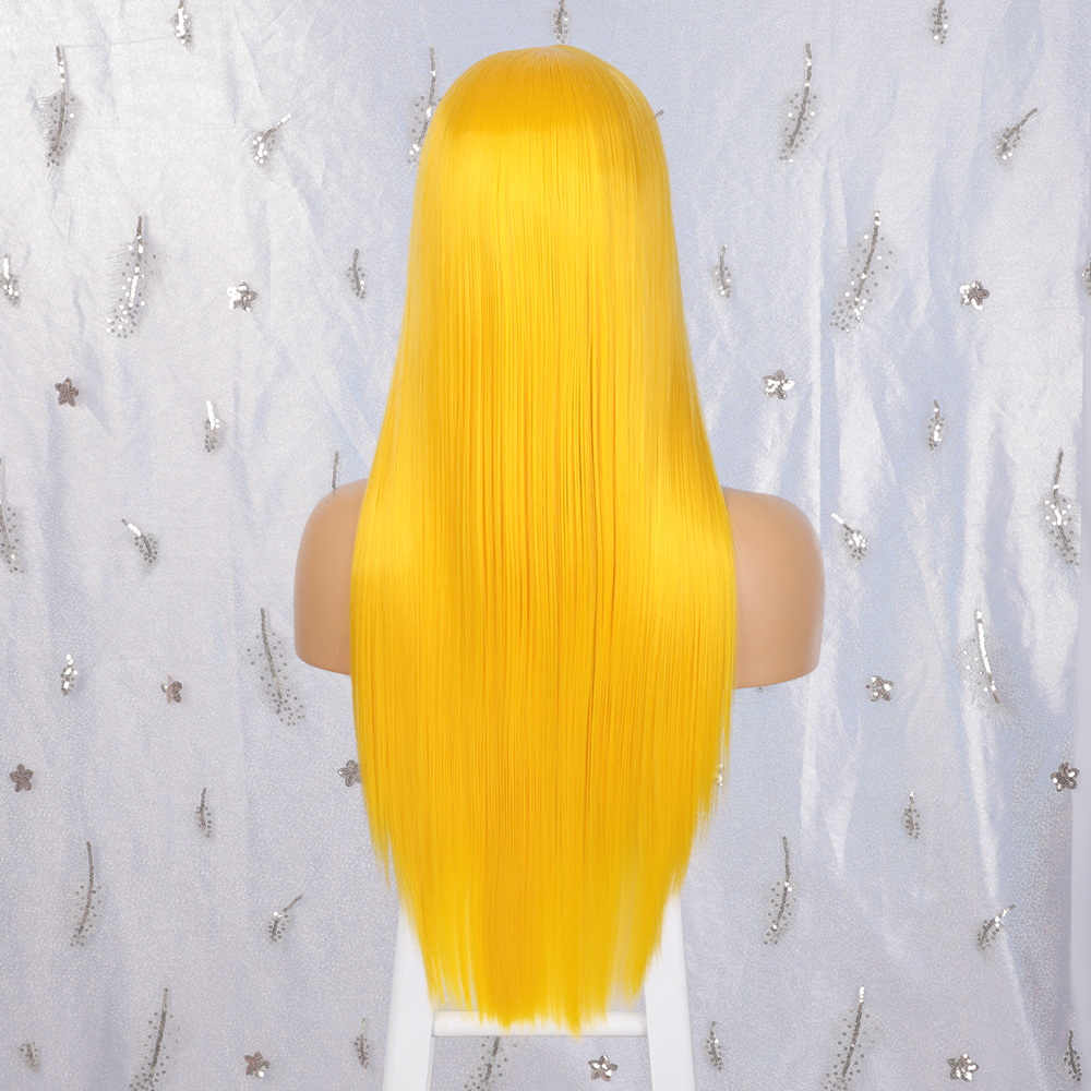Vigorous Lace Front Wigs for Women Yellow Synthetic Long Straight Wigs Heat Resistant Middle Part Fiber Natural Looking