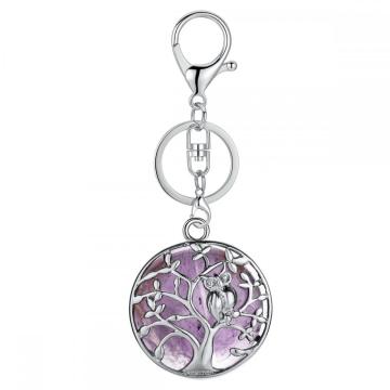 Owl Tree Crystal Gemstone pendant keychain