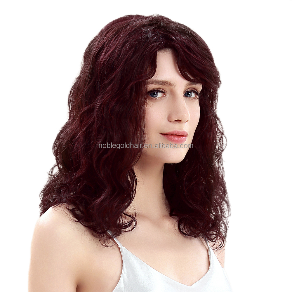 Wholesale Long Women water Weave  lace part wig High Quality Color high temperature fiber Synthetic Hair Wig With Bangs