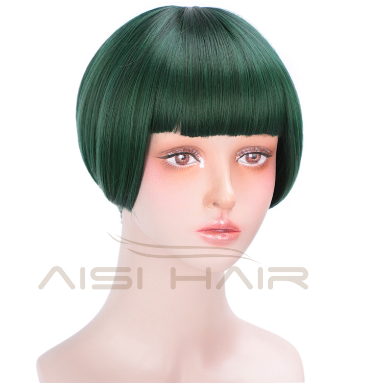 Aisi Hair Short Straight Hair Bob Wigs Synthetic Cosplay Short Wigs Heat Resistant Fiber Green Short Bob Wigs for Women