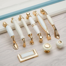 Hardware - Euro Style Shiny Gold Ceramic Handle for Furniture, Cabinets, and Drawers