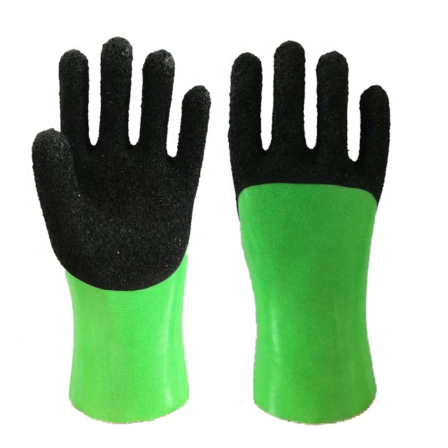 Guanto in PVC verde fluorescente. Finitura in schiuma nera