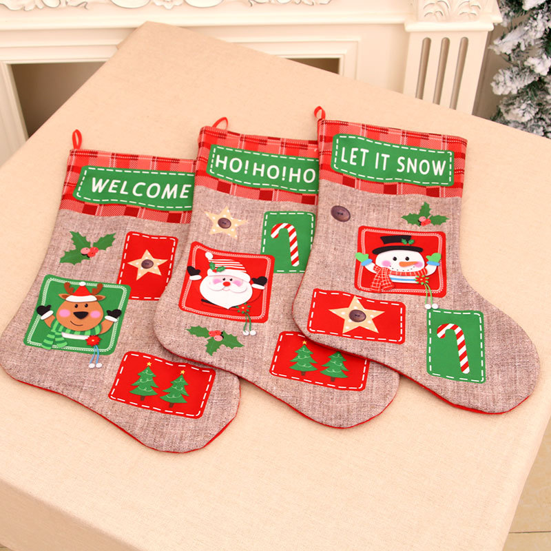 New Christmas extra large linen letters Christmas stockings Christmas gift bag decorations