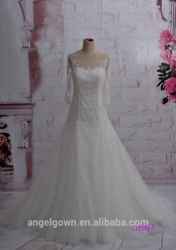 long sleeves mermaid beaded wedding dresses 2015 bridal gowns off shoulder L0967