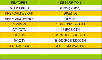 38mm plastic bottle tube for juice,bottle preform pet preform manufacturer