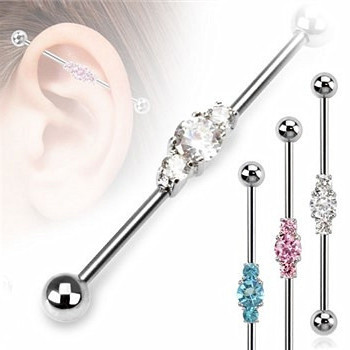 Surgical Steel Three Linked CZ Industrial Barbell