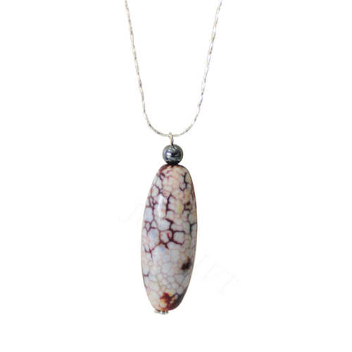 Natural Gemstone Agate Necklace with Silver Chain