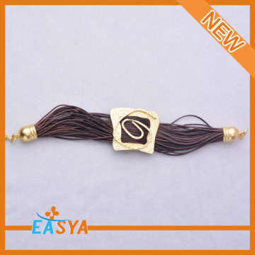 Leather Bracelet Matte Gold Plating Zinc Alloy Bracelet