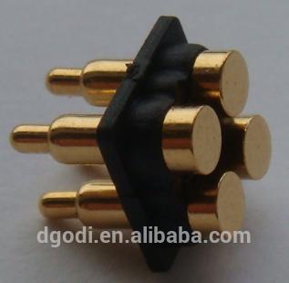 gold plated brass, copper pogo pin battery connector, 3pin pogo connector