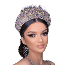 Shiny Rhinestone Crown Earrings Necklace Set for Weddings and Pageants