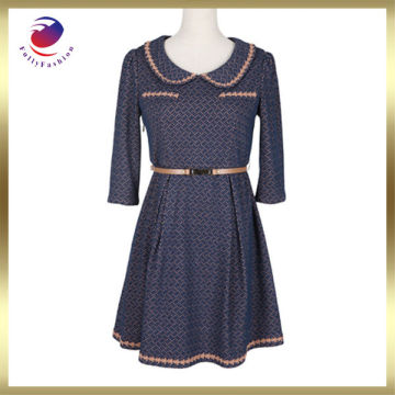 collar girls' dress with belt& lace