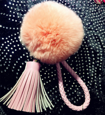 Leather Tassel Pendant Rabbit Pom Pom Ball Keyring For Woman