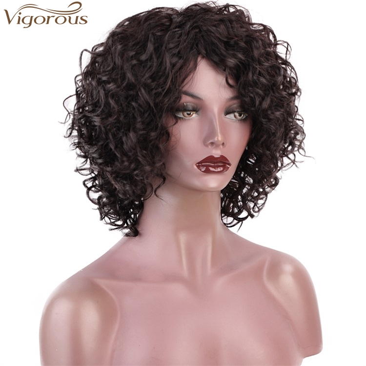 Vigorous 12 Inches Side Part Brown Short Hair Wig Human Hair Wigs Afro Curly Wigs For White Women Wholesale Price