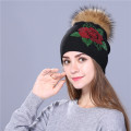 Female winter hat knitted women Sequin embroidery