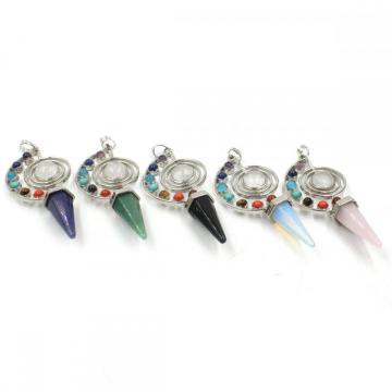 7 Chakra Stone Beads Pendant Necklace for Women Men, Unique Hexagonal Point Healing Crystal Pendulum for Reiki Divination