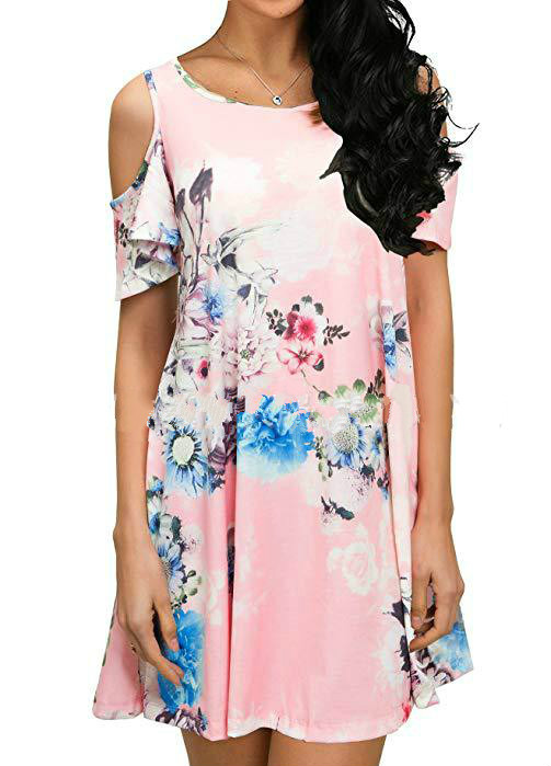 New Short sleeve Dress with Shoulder-less Printing Summer dresses