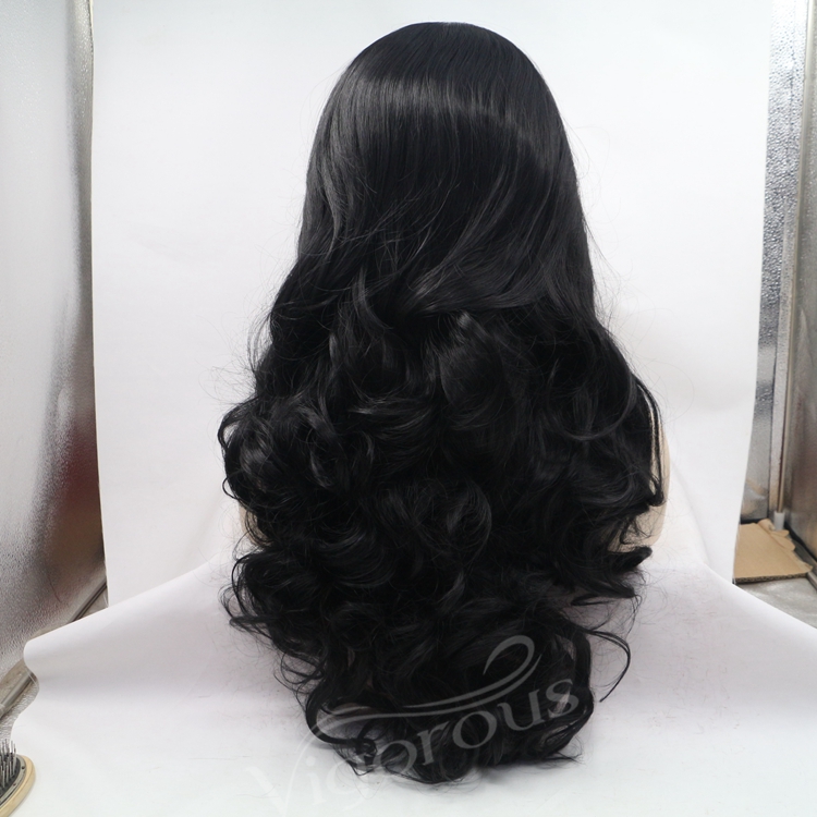 Vigorous mono long premium high quality afro kinky curly wholesale black women synthetic hair wigs with lace front and bang