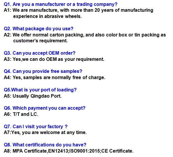 Grinding Wheels for Steel Stone Inox with MPa Certifacates 20 Years