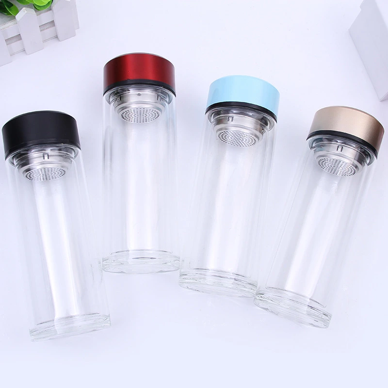 Ready to Ship in Stock Fast Dispatch Eco-Friendly Houseware Double Layer Glass Scented Tea Fiter Water Bottle Glass for Drinking