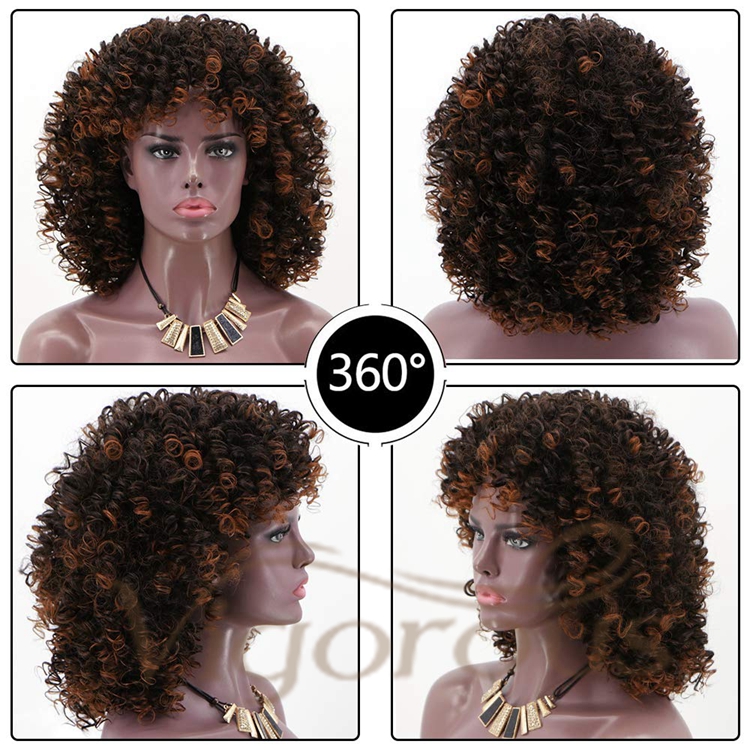 Vigorous Best Selling Supplier Short Bob Kinky Curly Afro Fluffy Ombre Brown Machine Made For Black Women Synthetic Hair Wigs