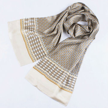 Double Sides Printed Charmeuse Silk Scarf with Shinny Surface