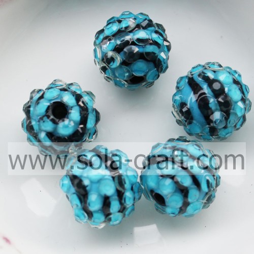 12MM, 14MM, 18MM, 20MM Zebra Striped Solid Ball Akrylowe koraliki z kryształem żywicy