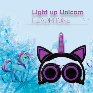 Girls Twinkle Unicorn Cat Ears LED Light Headphones