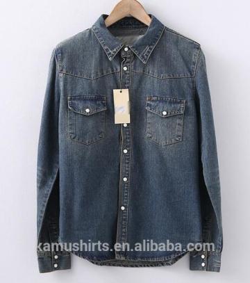 100% Cotton denim shirts mens two pockets jeans shirts washed denim shirts