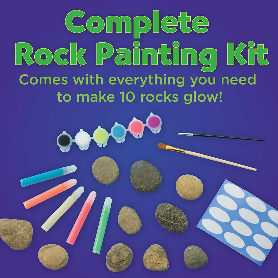 Creativity for Kids Glow in The Dark Rock Painting Kit - Paint 10 Rocks with Water Resistant Glow Paint