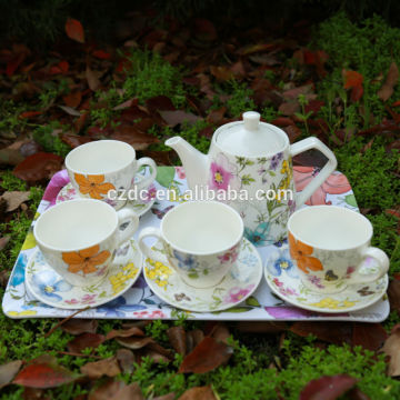 Korean Style tea set with cups and saucers and tray