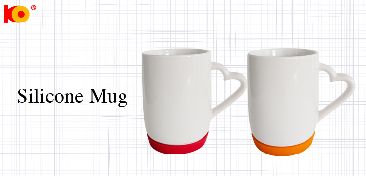 wholesale Ceramic coffee cup with heart-shaped handle and silicone base