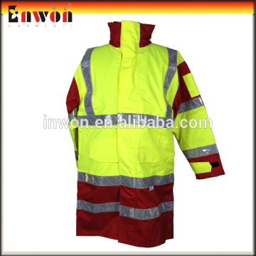 High quality workwear waterproof long coat safety clothing reflective safety jacket