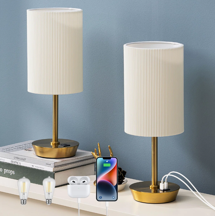39cm Dimmable USB Metal Table Lamp with Linen Shade, Touch Control (Set of 2) (3) 39cm Dimmable USB Metal Table Lamp with Linen Shade, Touch Control (Set of 2) (3)